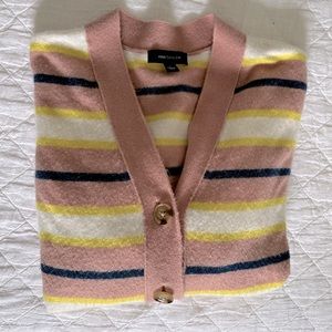 Striped Ann Taylor sweater with wood style buttons and soft texture - size large
